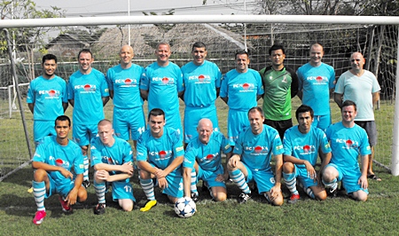 FC Nova line up before their match against Sportsman FC in Bangkok last Saturday.